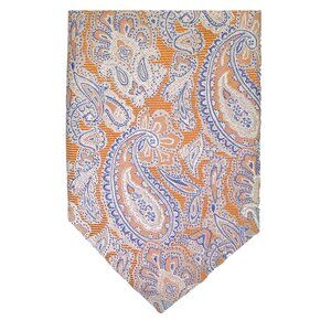 Egara Neck Tie Mens 3x60" Orange Blue Paisley Necktie 100% Silk